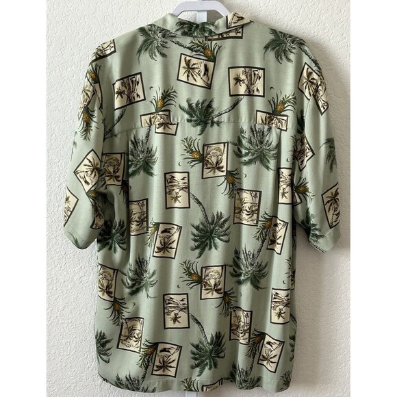 Bermuda Bay Mens Green Silk Hawaiian Short Sleeve Shirt Size M - Picture 3 of 8
